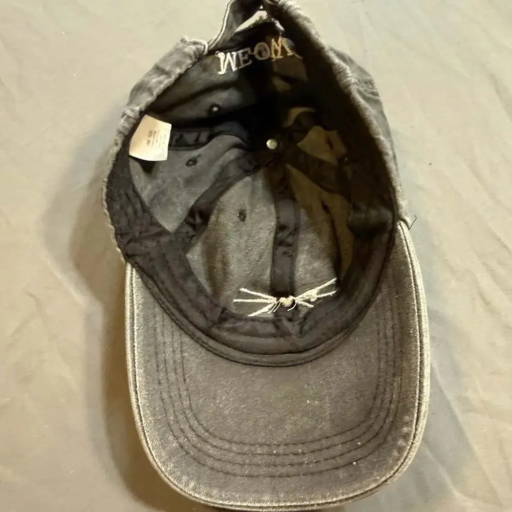 Francesca’s MEOW Cat Whiskers Washed Black Adjustable Dad Hat Distressed